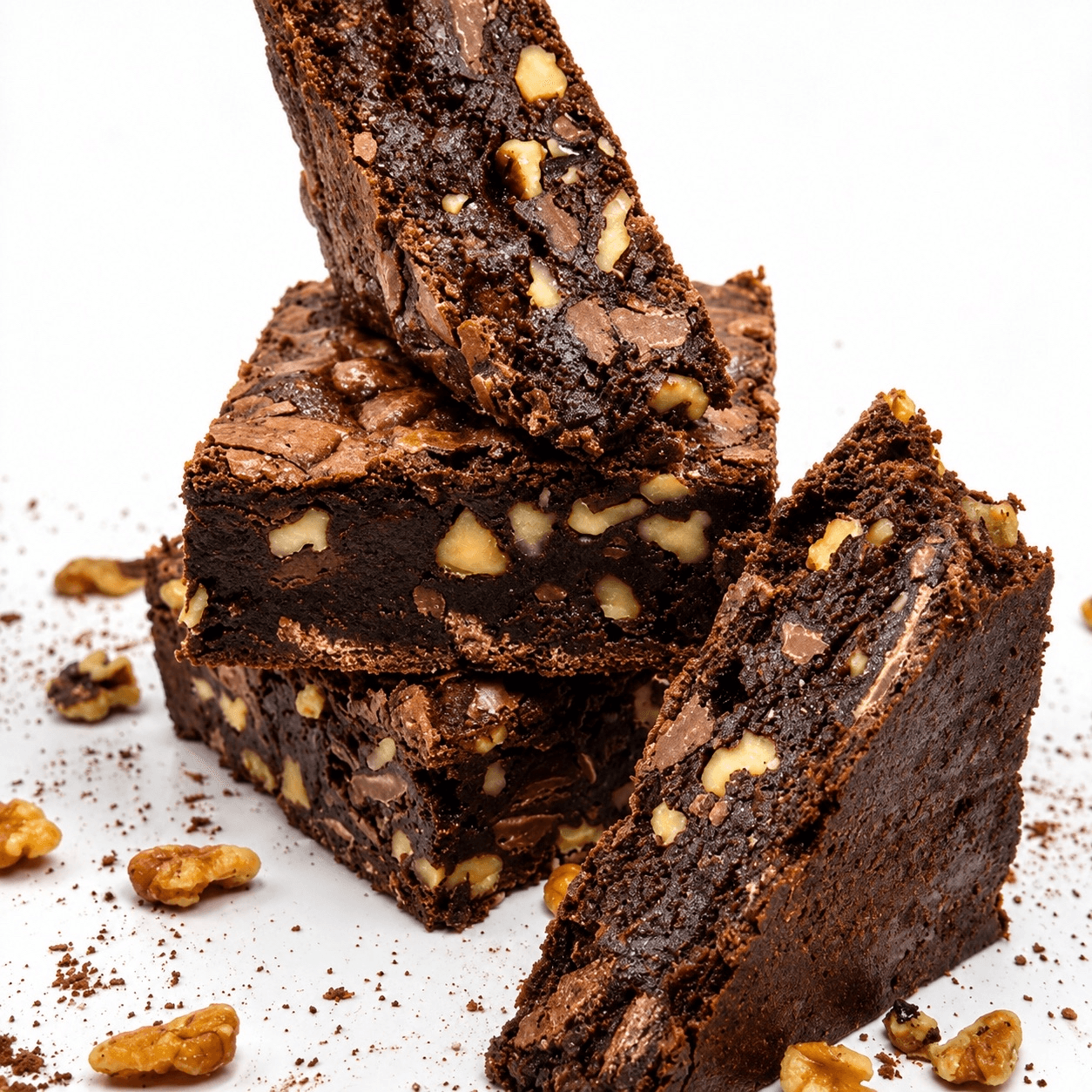 Chocolate brownies cut into squares with a glossy top.